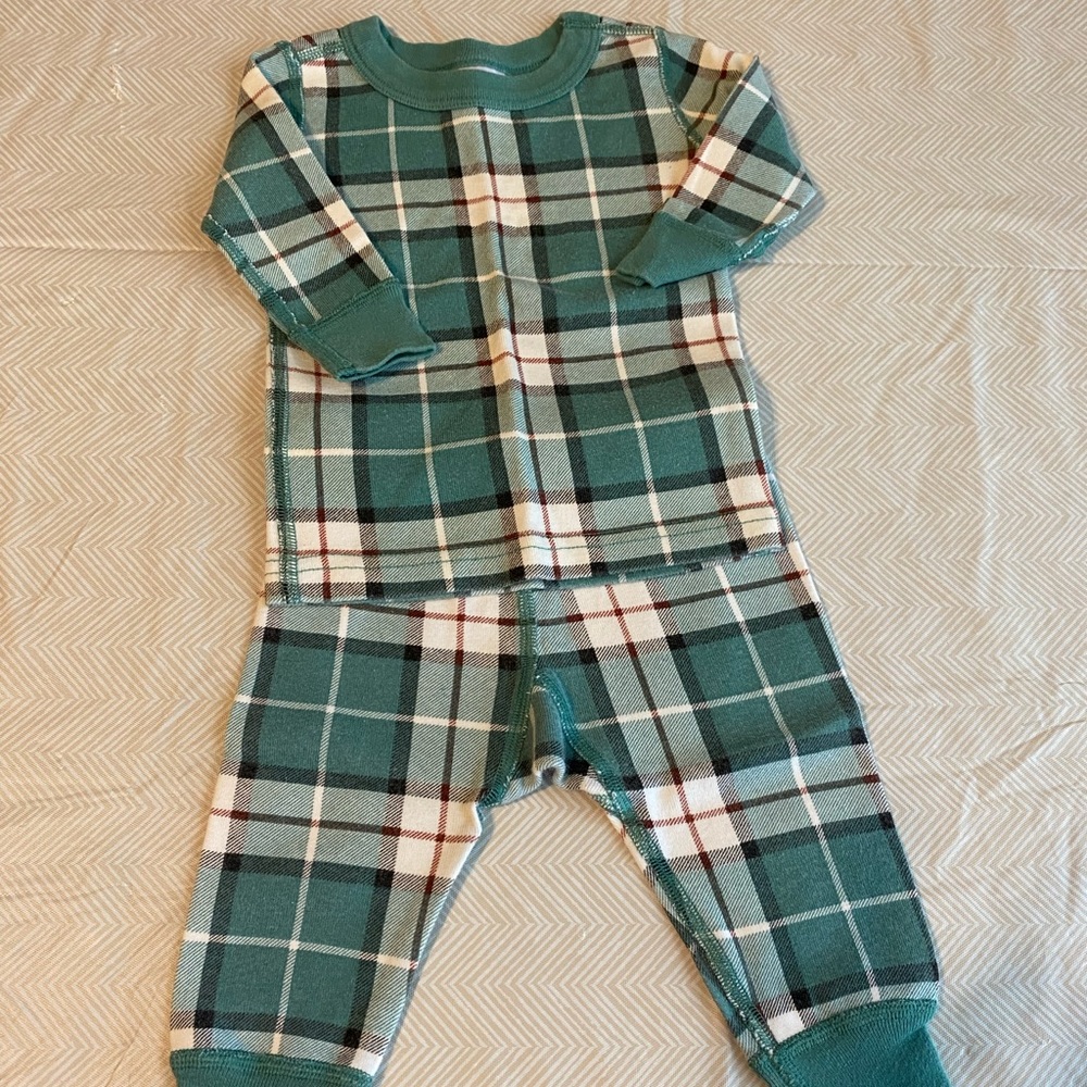 Green Plaid Hanna Andersson Long Johns Size 3-6 MO